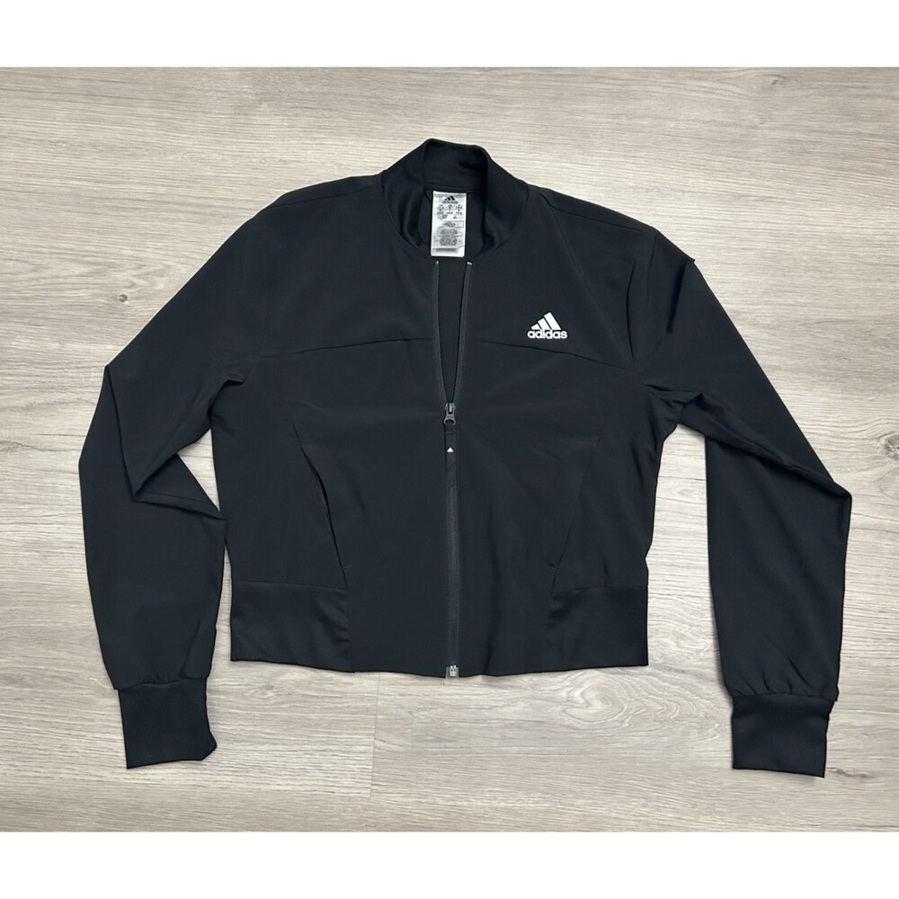 Adidas Women windbreaker crop jacket black running athletic camo letter small